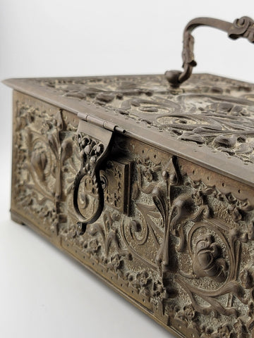 Antique Victorian Renaissance 1880 German Brass Repousse Jewelry Casket/ Trinket