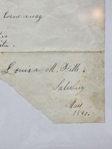 Rare OOAK 1847 Handwritten Poem “The Indian Girl” Signed Salisbury Massachusetts