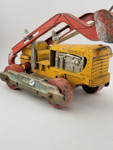 VINTAGE HUBLEY DIESEL VINT DIECAST RED/ORANGE ENML OVERHEAD TOY BULLDOZER