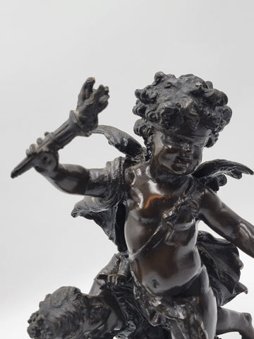 Rare Antique C 1910 Auguste Moreau "Torch Boy" Heavy Bronze Sculpture. 16 Inch