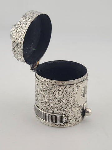 Ultra Rare 19th C Antique Tiffany & Co Repousse Sterling Match Safe w Ash Drawer