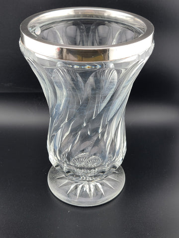Antique Tall 8 inch 19th C. Cut crystal vase with 835 European silver collar rim