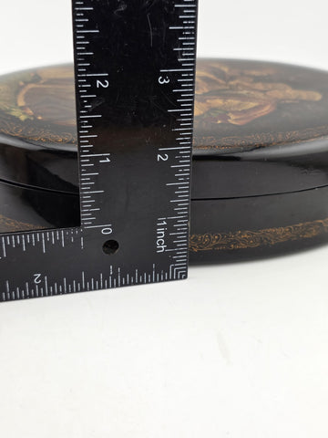 Vintage Russian Fedoskino Lacquer Box Hand Painted Signed Oval Folk Art Jewelry