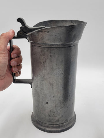 Antique Set Of 2 1840's Dutch Pewter Flagon Tudorrose KAN LITRE Touchmarks 10 In