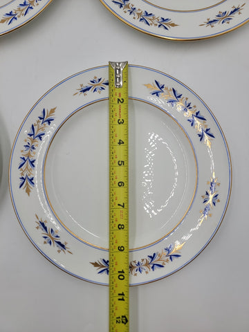 Rare Set of 4 Royal Crown Derby Tiffany Co. Blue Gold Dinner & Bread Plates A537