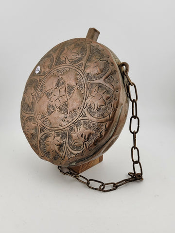 ANTIQUE OTTOMAN/ MOROCCAN ISLAMIC ORIENTAL ORNATE BRASS GUN POWDER FLASK BOTTLE