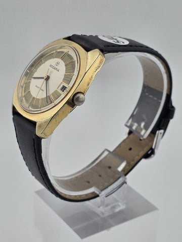 Vintage Rodania Electronic Swiss Made Gold Plated Date Men's Watch Running 34mm