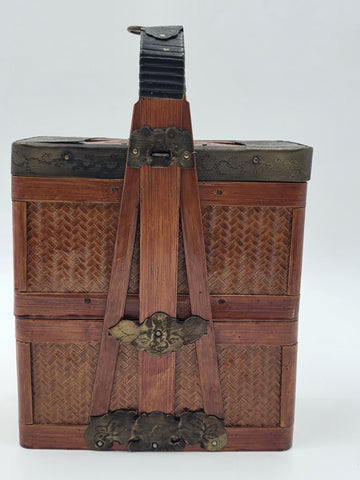 Antique Japanese Meiji Bamboo Picnic Basket Bento Box Woven Basket Complete Case