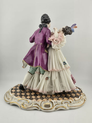 Unterweissbach Dresden Lace Dancing Couple Figurine Large German Porcelain