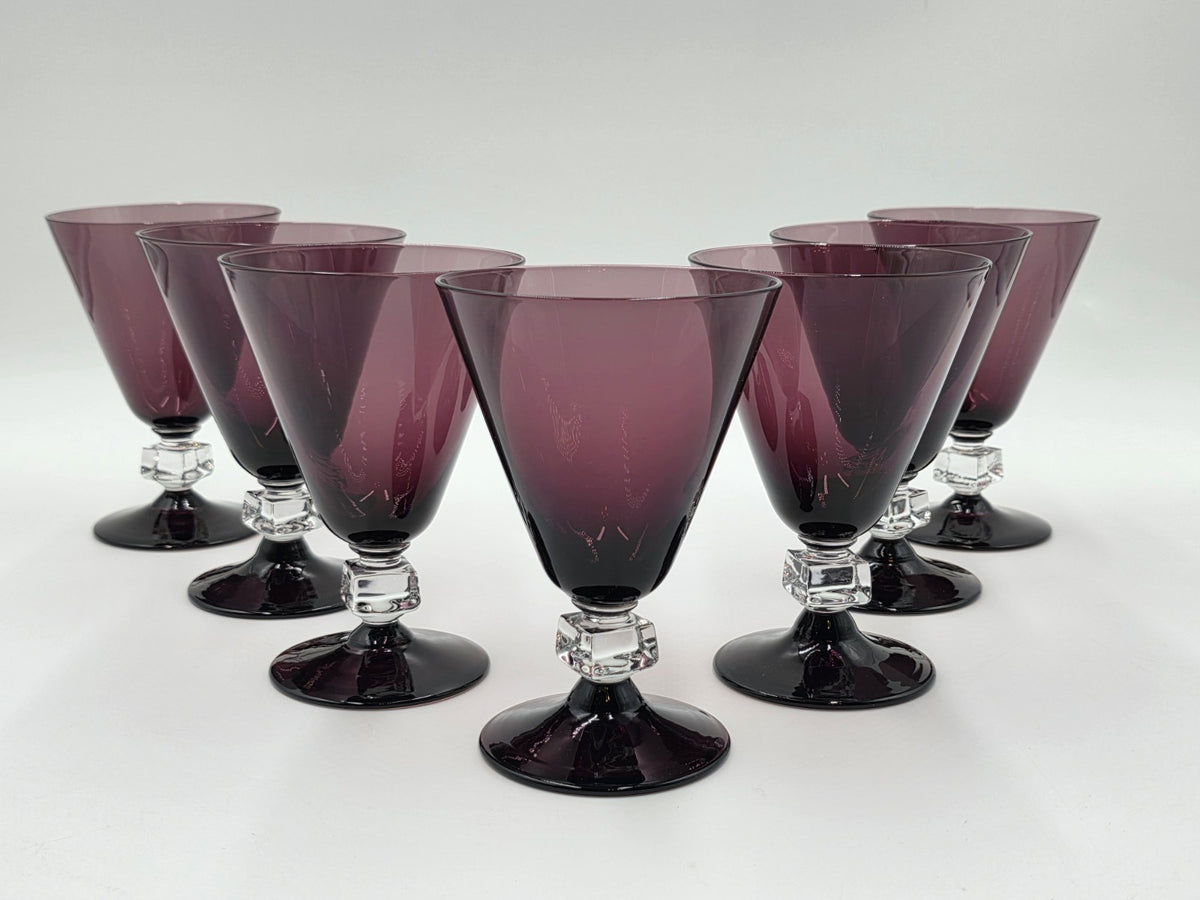 ANTIQUE SET OF 7 MID CENTURY MOD BRYCE WILMINGTON AMETHYST 5 1/2" WINE GLASSES.