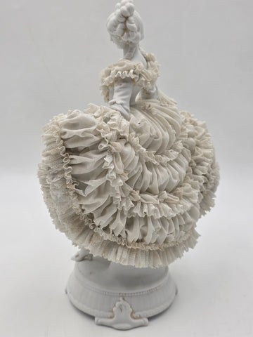 Large Jacqueline Porcelain Lace Figurine Victorian Lady Dresden Style Lace Dress