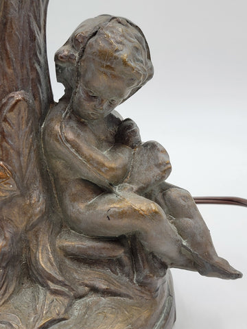 Vintage Table Lamp Base Metal Cherubs Victorian Art Nouveau Shabby Chic. Works.