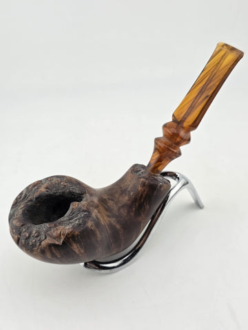 Rare Antique Freehand Acorn Big Block Briar Pipe Plateau Rim Bent Acrylic Stem