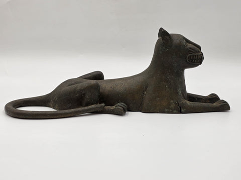 Vtg African Benin Bronze Leopard 15” Edo Kingdom Style Lost Wax Tribal Sculpture