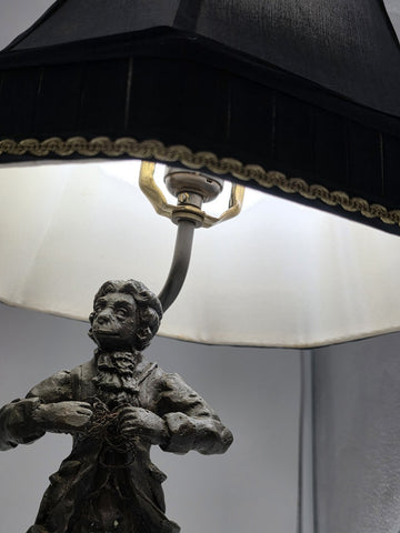 Vintage Pair Bronze Singerie Monkey Courtier Figural Table Lamps. Adjustable.