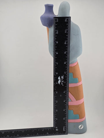 Vintage Handmade Painted Clay Indeginous Pottery Woman Holding Pot 15" High