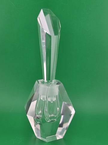 GORGEOUS ELEGANT LARGE ART DECO FACETED CRYSTAL PERFUME PERFUME/SCENT BOTTLE.