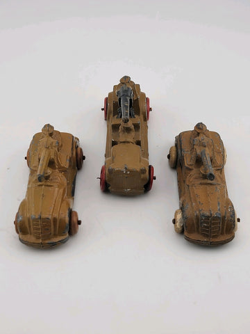 Rare Set Of 3 Antique 1930's Barclay Manoil Armored Cars & Anti-Tank Gun Cars.