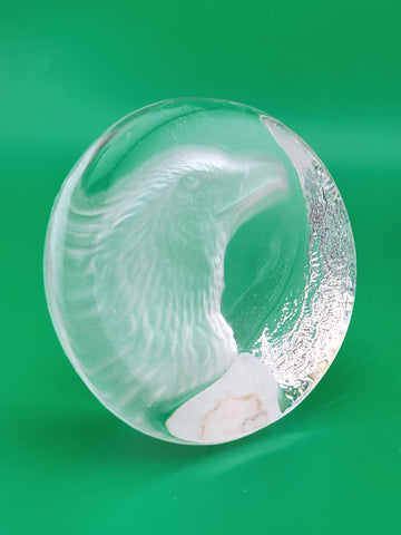 Rare Set Of 2 Mats Jonasson Fish And Bald Eagle MJ Sweden Art Glass Paperweights