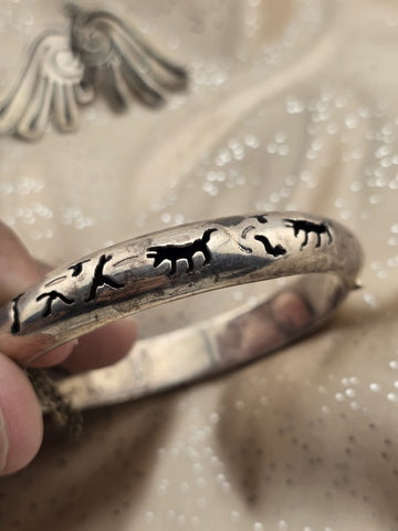 Aztec Style Mexican 925 Sterling Silver Animal Hinged Bracelet & Earrings Set