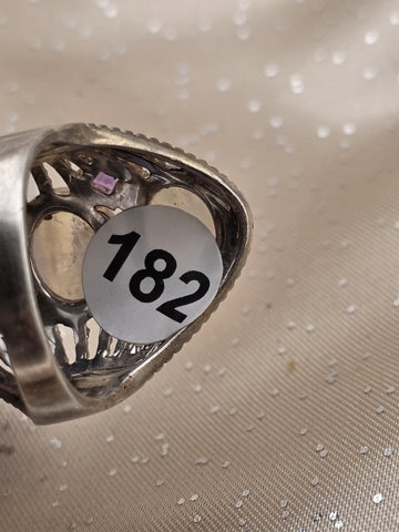 Rare Himalayan Gems 3-Moonstone & Amethyst Multistone Sterling Silver Ring. 9.5