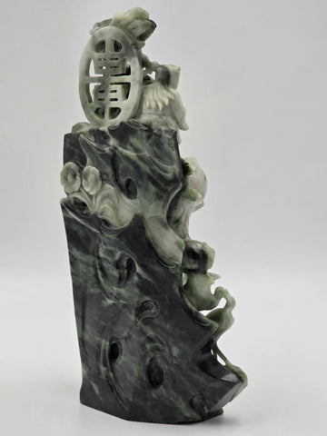 Chinese Hand Carved Natural Jadeite Jade Shou Xing Longevity Immortal Statue 12"