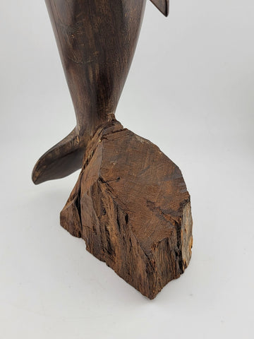 Vintage Ironwood Hand Carved Wood Dolphin Sculpture 13 Inches Tall Retro Deco