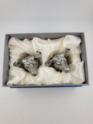 Vintage pair of water buffalo Metal And crystal 3&1/2 inch cups in fitted box.