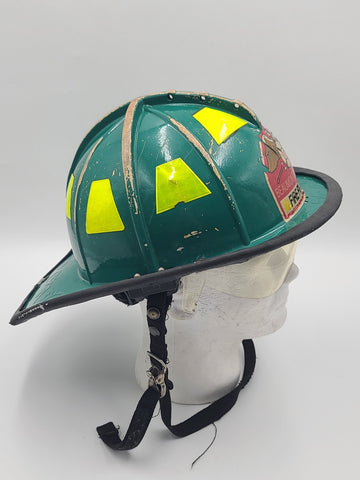 MSA Cairns 1010 2020 Green Firefighter Helmet Front Visor. Seen Fire Action.