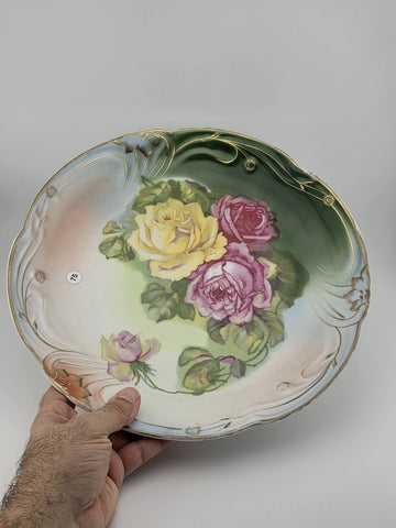 Antique RM Bavaria Hand Painted Roses Porcelain Plate Art Nouveau German C 1900.