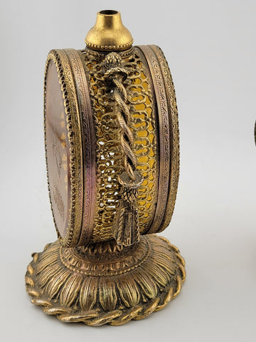 Set Of 2 Antique Ornate pair Gold Ormolu Filigree Perfume Bottle Cherubs bottles