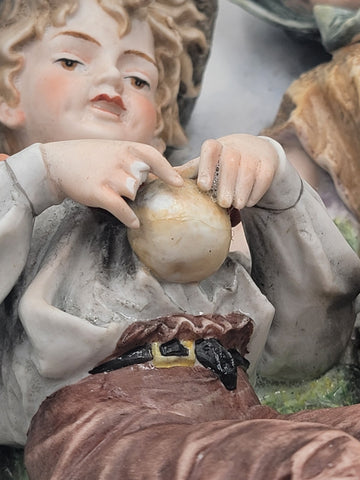 Antique German Bisque 3D Wall Plaque Framed High Relief Germany Children.