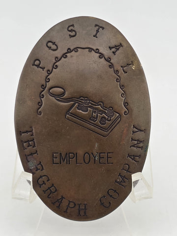 Rare Original Antique Postal Telegraph Co Employee Bronze Badge c1900 Morse Key