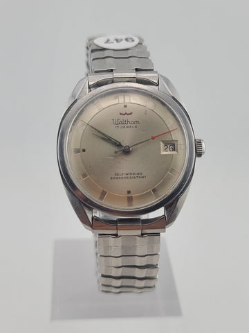 Vtg Waltham Men's Automatic Self-winding Watch 17 Jewels Date 2 tone Hands Runs