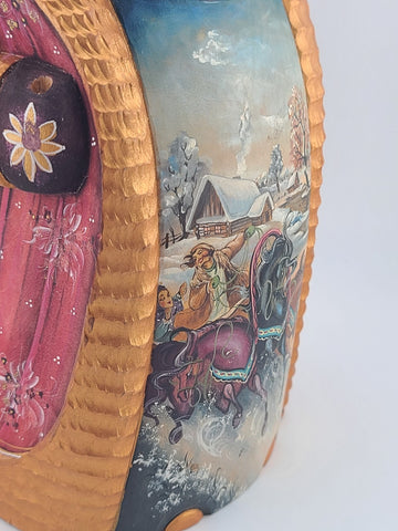 Ded Moroz Russian Hand Carved Wooden Santa Figurine Sergiyev Posad. Fluorescent.