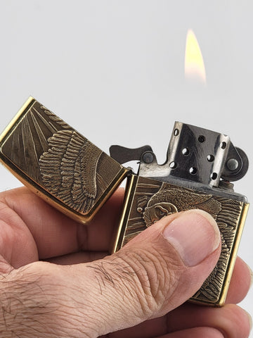 Rare Vintage 1996 Brass Zippo Lighter Soaring Bald Eagle H Patriot USA XII