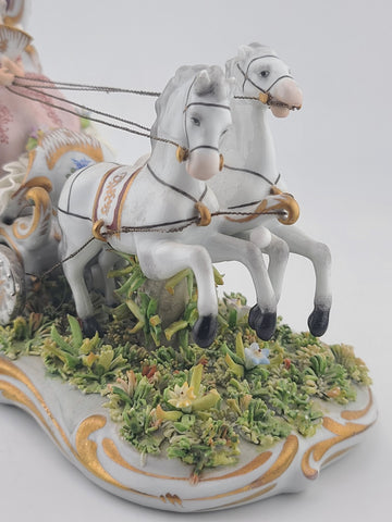Rare Antique Capodimonte Italian Porcelain Lady Horse Carriage Lace Figurine