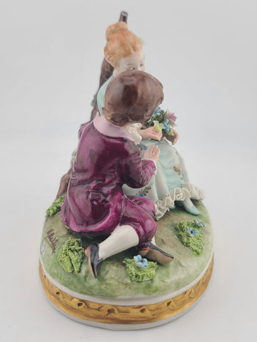 Antique Capodimonte Boy and Girl Porcelain Figurine Romantic Scene W 5”