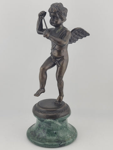 Rare Antique Franz Iffland Art Deco Nouveau Bronze Cherub Statue On Marble Base
