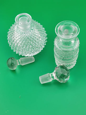 Antique Set Of 2 Cut Glass Perfume Bottle W Stoppers. Made In Czechoslovakia