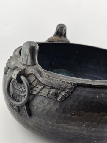 Hittite Artefacts, Hand Hammered Copper Bowl Pot with 3 Brass Hittite Sirens.