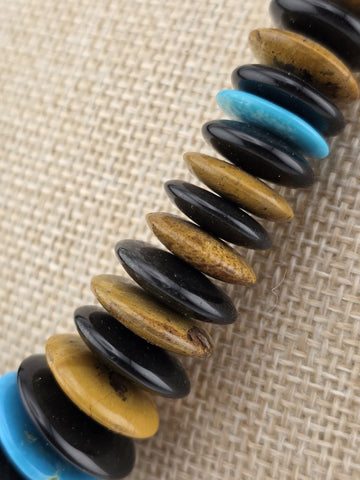 Jay King DTR Black Onyx, Tiger Eye and Turquoise Disc Sterling Necklace.