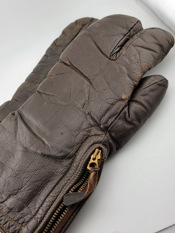Original WW2 U.S. Navy Aviation Brown Leather Gunner's 3 Finger Gloves/Mittens