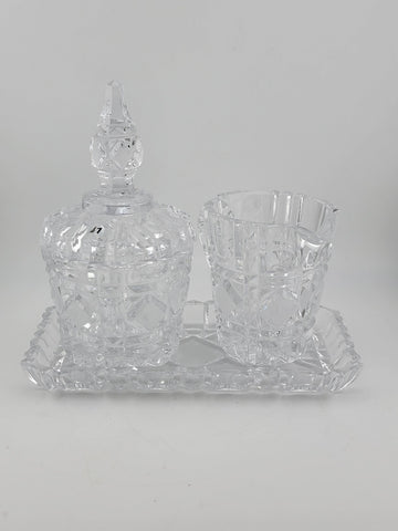 Vintage Heavy Lead Crystal Creamer Sugar And Tray Eloquent Top Quality. No Chips