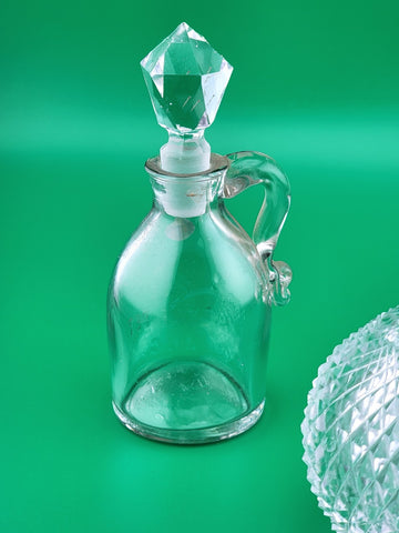 Antique Set Of 2 Cut Glass Perfume Bottle W Stoppers. 1 Czechoslovakia & 1 Jug.