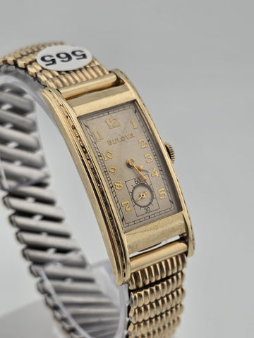 Antique 1940's Bulova 10K GF Curved Tank Art Deco Manual Wind Watch Serviced
