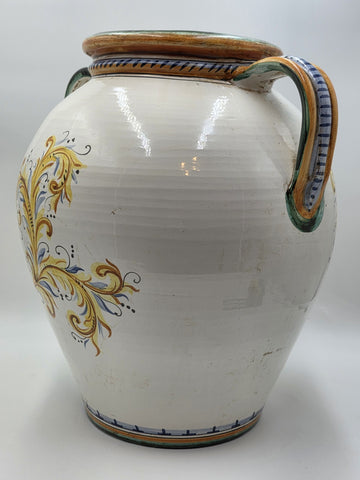 Rare Antique XL 19th C Italian Majolica Olive Oil Jar Heraldic Lions Handpainted