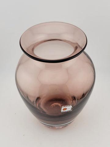Vtg Blenko Glass Vase Purple Amethyst Hand Blown Glass Mid-Century Decor 7.5”