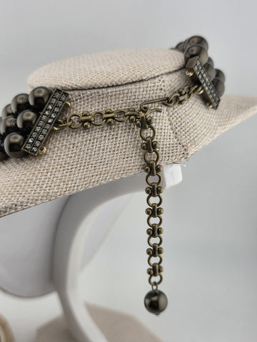 Rare Vintage Heidi Daus Statement Necklace & Bracelet, Chunky Black Faux Pearls