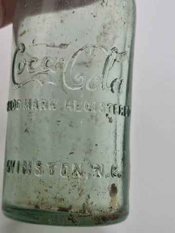 Rare Pair Antique 1900-1915 Embossed Coca-Cola Bottles Winston NC Aqua Glass
